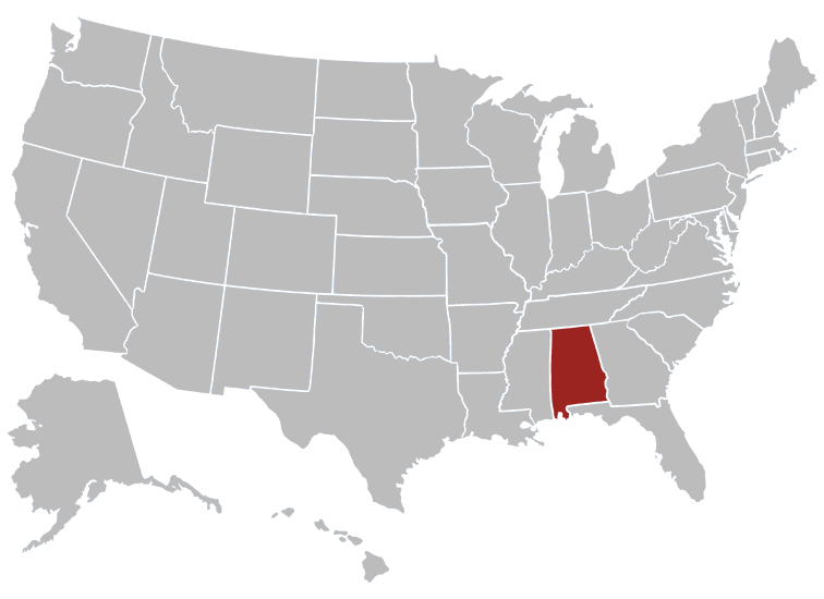 Location map of Alabama in the US