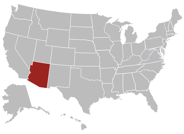 Location map of Arizona in the US
