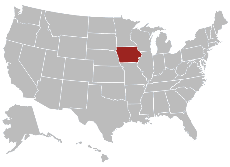 Location map of Iowa in the US