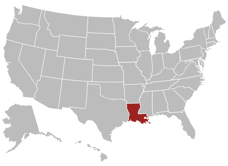 Location map of Louisiana in the US