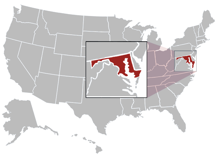 Location map of Maryland in the US