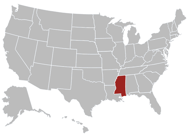 Location map of Mississippi in the US