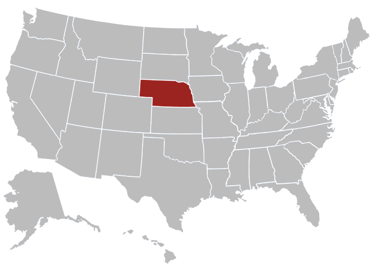 Location map of Nebraska in the US