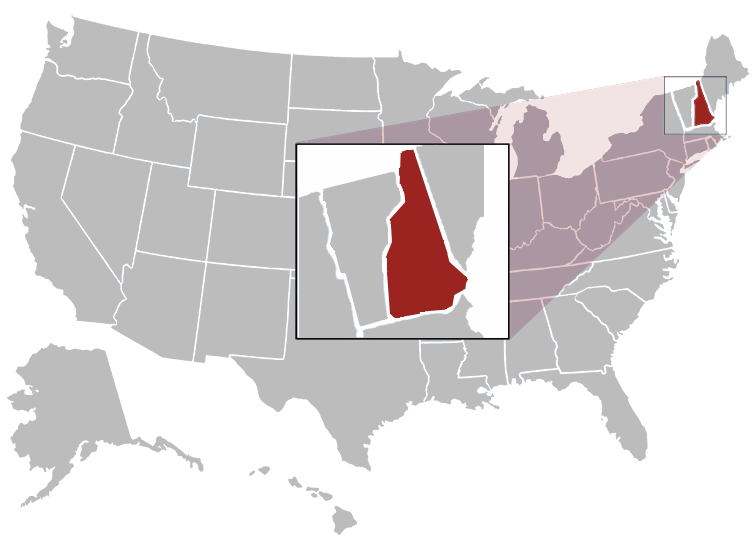 Location map of New Hampshire in the US