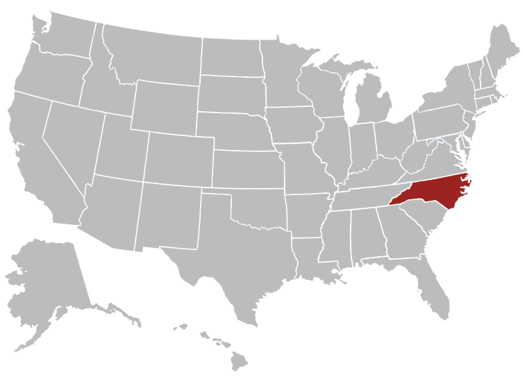 Location map of North Carolina in the US