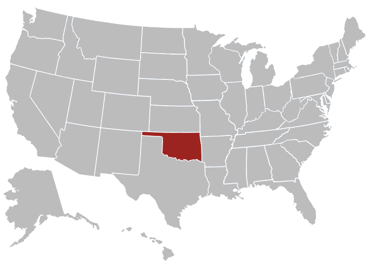Location map of Oklahoma in the US
