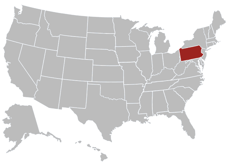 Location map of Pennsylvania in the US
