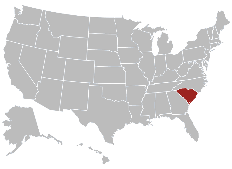 Location map of South Carolina in the US