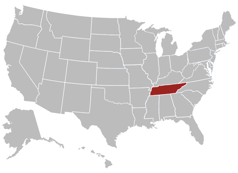 Location map of Tennessee in the US