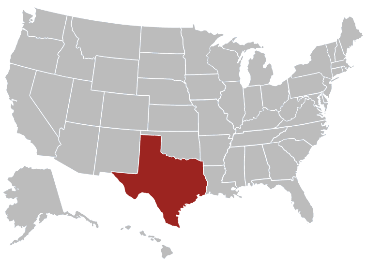 Location map of Texas in the US