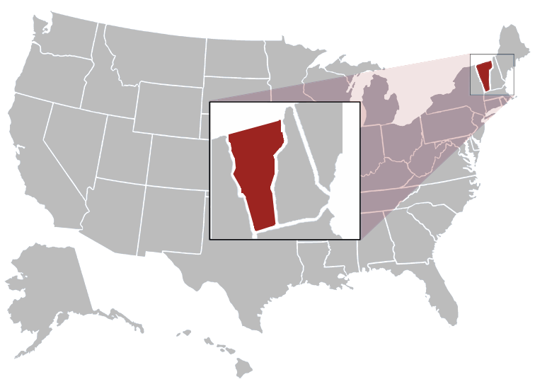 Location map of Vermont in the US