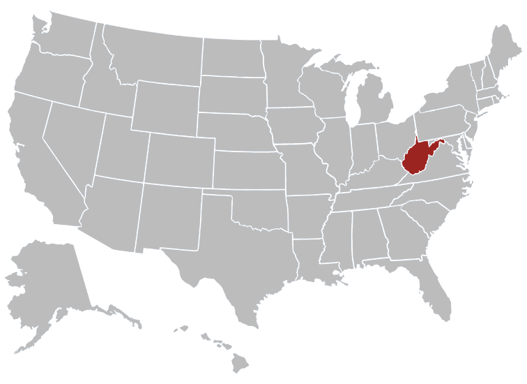 Location map of West Virginia in the US